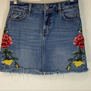 Pacsun Raw Hem Floral Embroidered Jean Mini Skirt